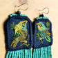 Embroidered Birds, Beaded, Dangle Earrings- "Santiago Birds", handmade