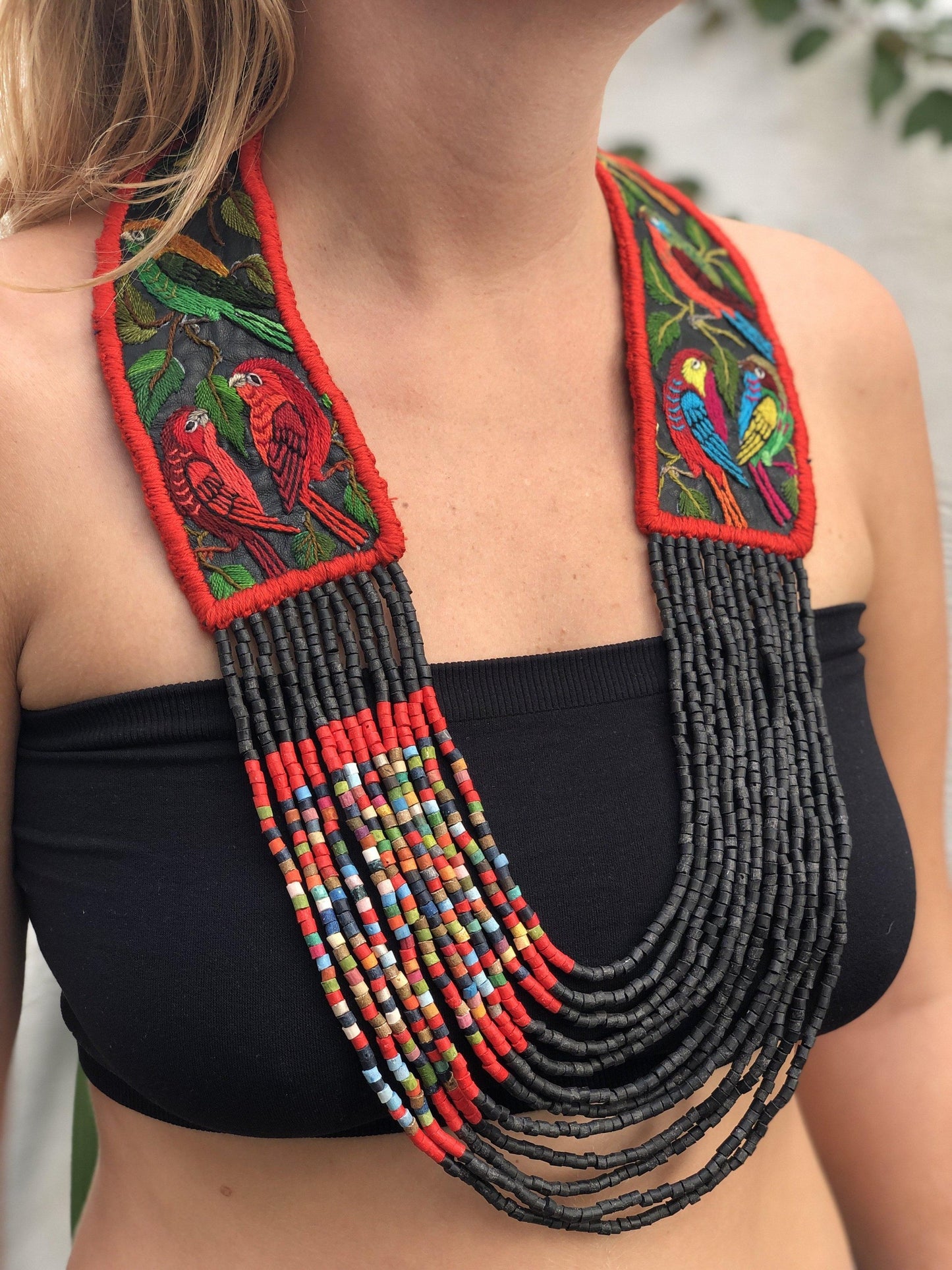 Embroidered Birds Chest/Neck Pieces - "Santiago Birds"