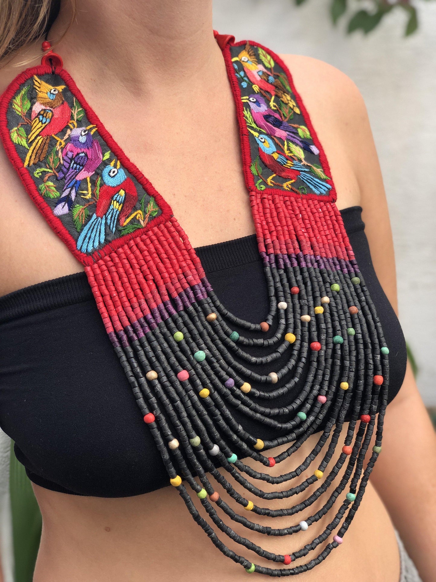 Embroidered Birds Chest/Neck Pieces - "Santiago Birds"