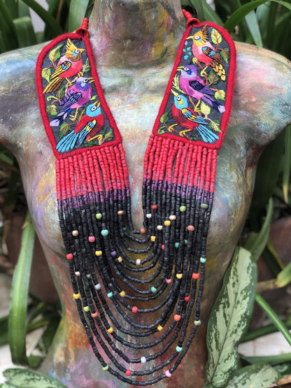 Embroidered Birds Chest/Neck Pieces - "Santiago Birds"