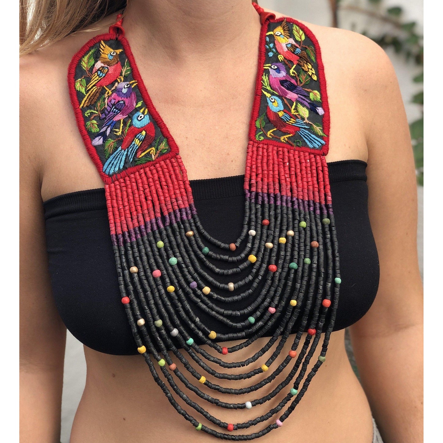 Embroidered Birds Chest/Neck Pieces - "Santiago Birds"