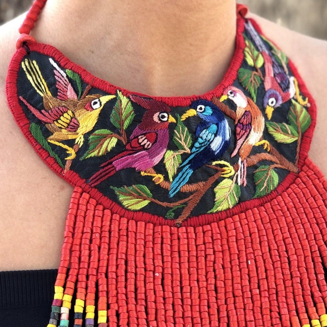 Embroidered Birds Necklaces - "Santiago Birds"