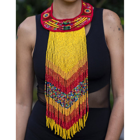 Ceremonial Textile Necklaces with Precious Stones - "Semuc Champey"