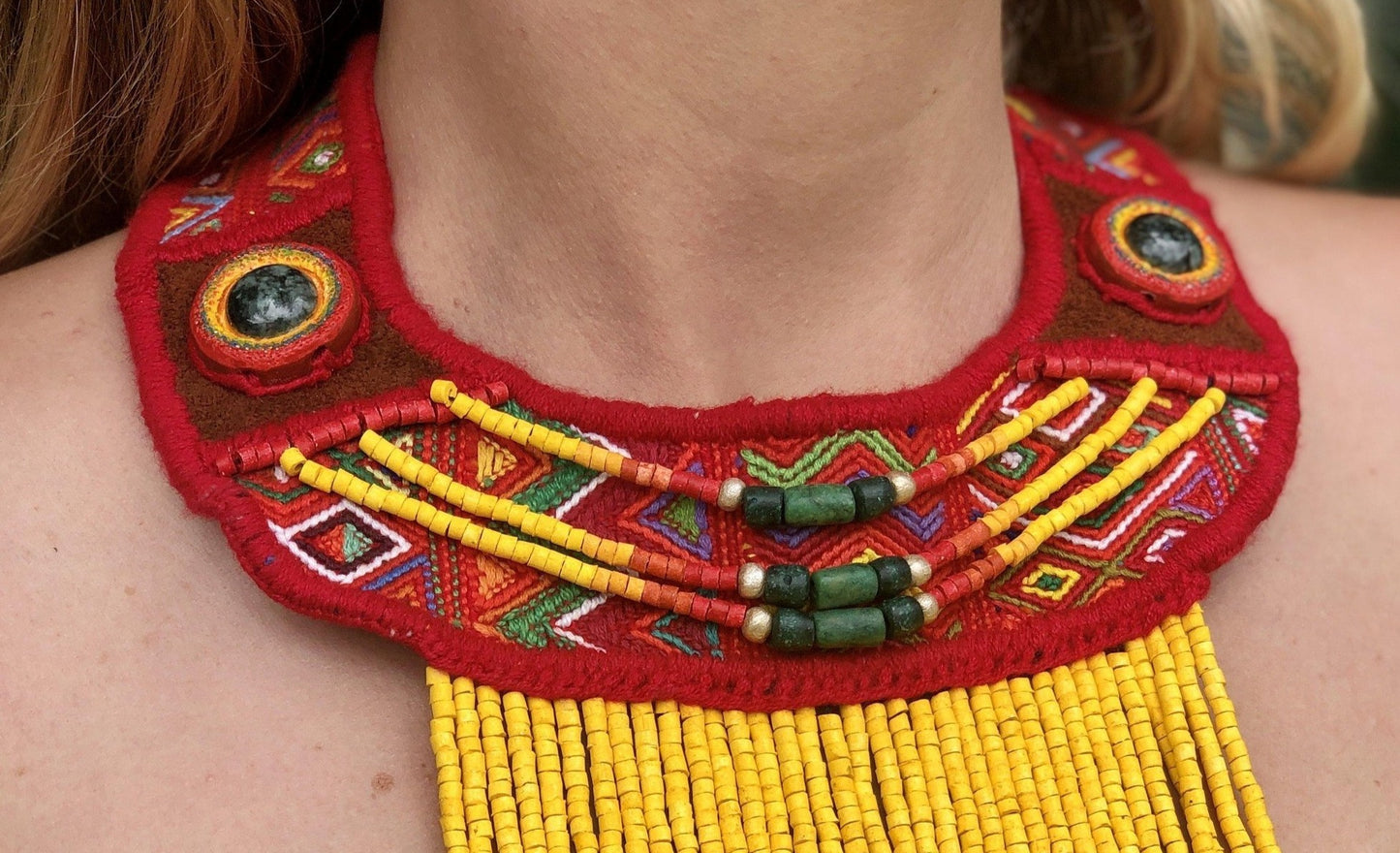 Ceremonial Textile Necklaces with Precious Stones - "Semuc Champey"