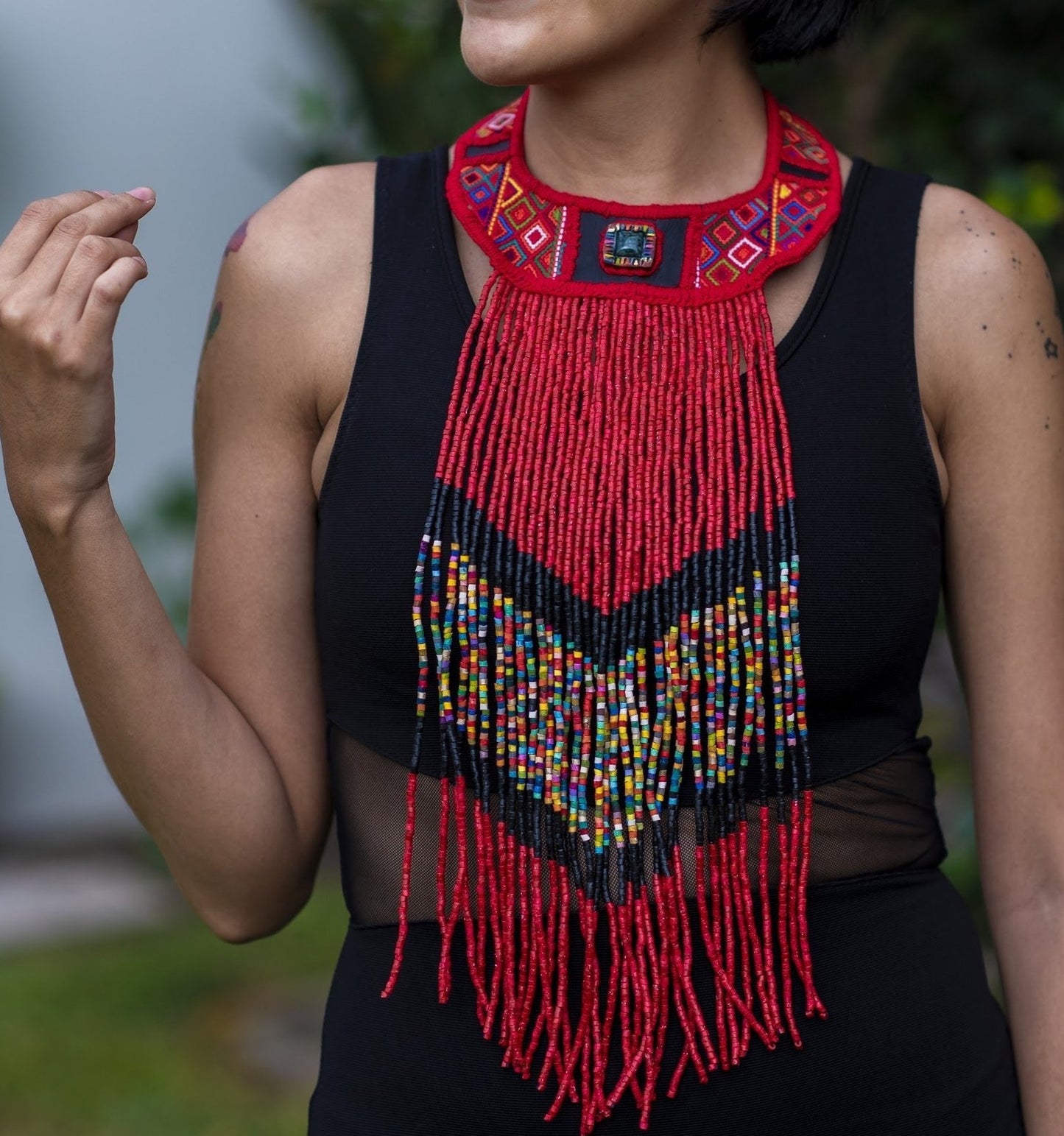 Ceremonial Textile Necklaces with Precious Stones - "Semuc Champey"