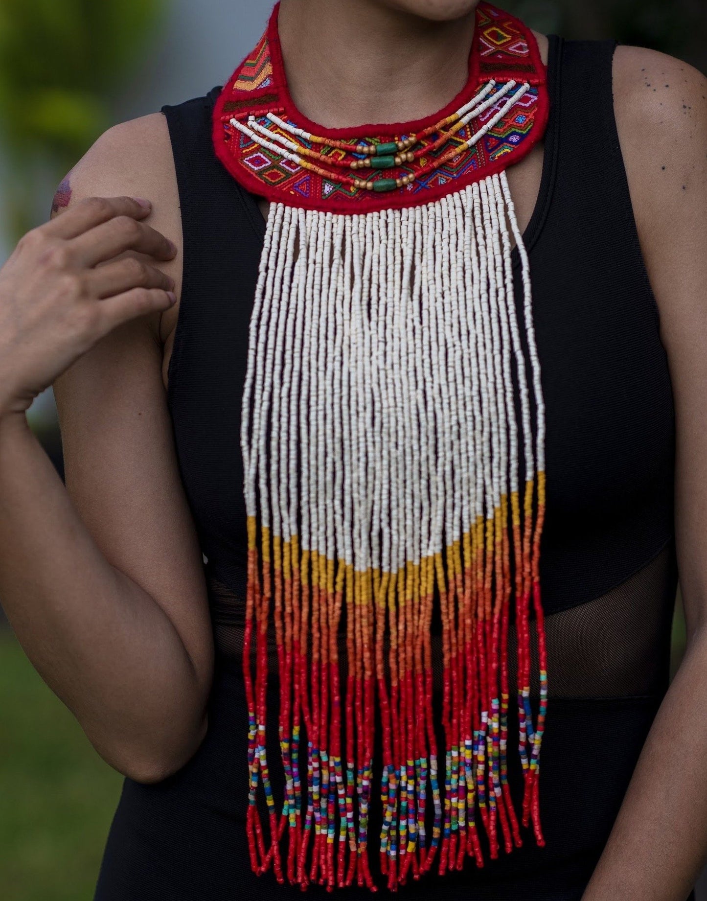 Ceremonial Textile Necklaces with Precious Stones - "Semuc Champey"