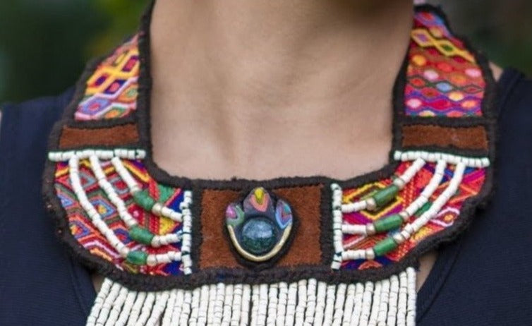 Ceremonial Textile Necklaces with Precious Stones - "Semuc Champey"