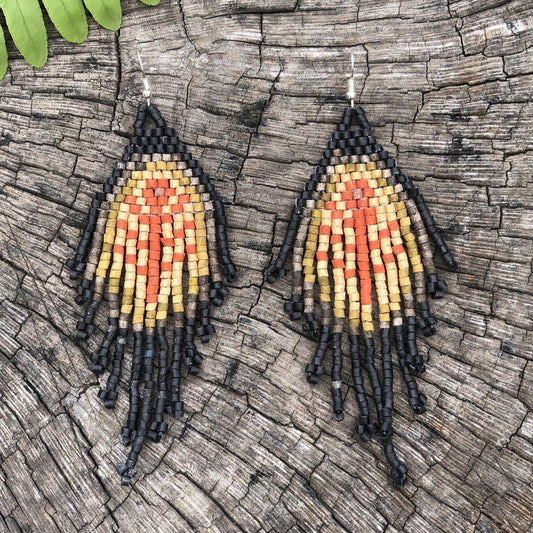 Pendientes colgantes largos con cuentas - "Tikal Fossils", hechos a mano