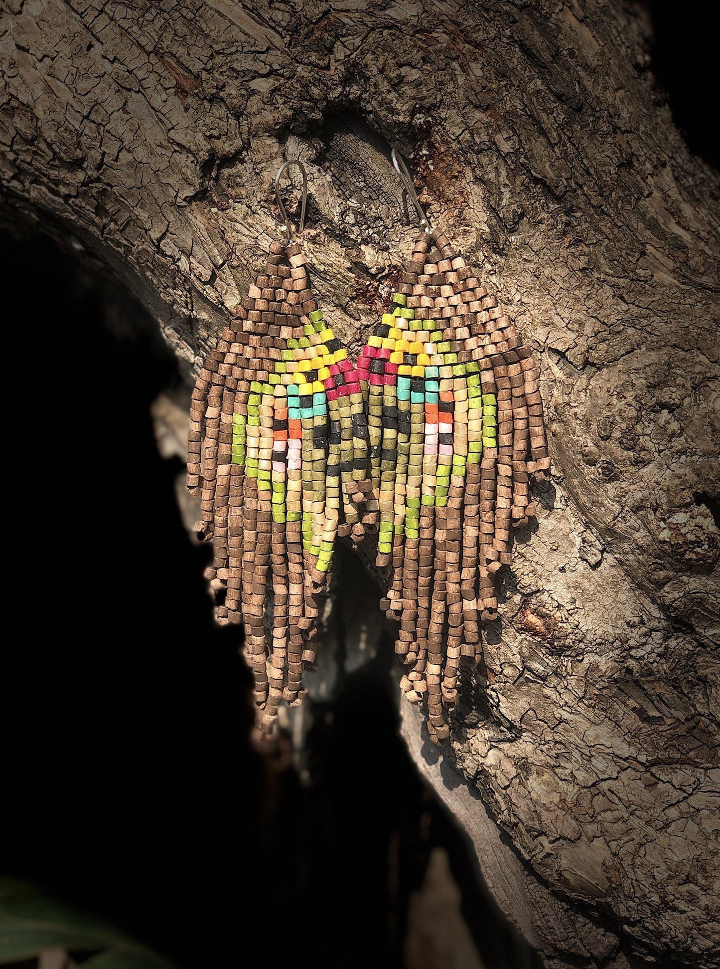 Pendientes colgantes largos con cuentas - "Tikal Harmony", hechos a mano