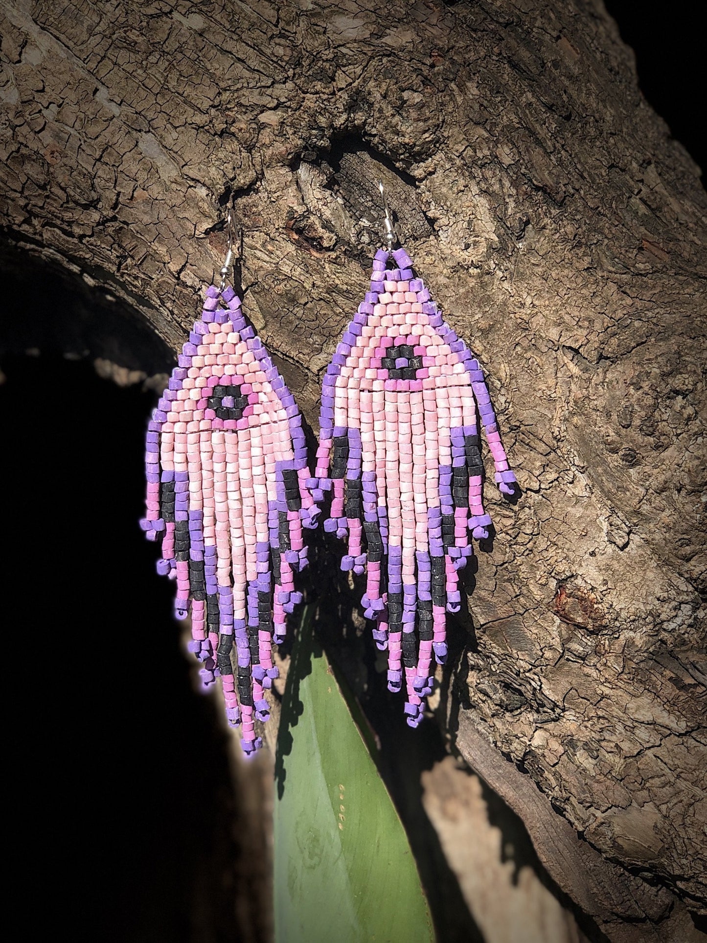 Pendientes colgantes largos con cuentas - "Tikal Spot", hechos a mano