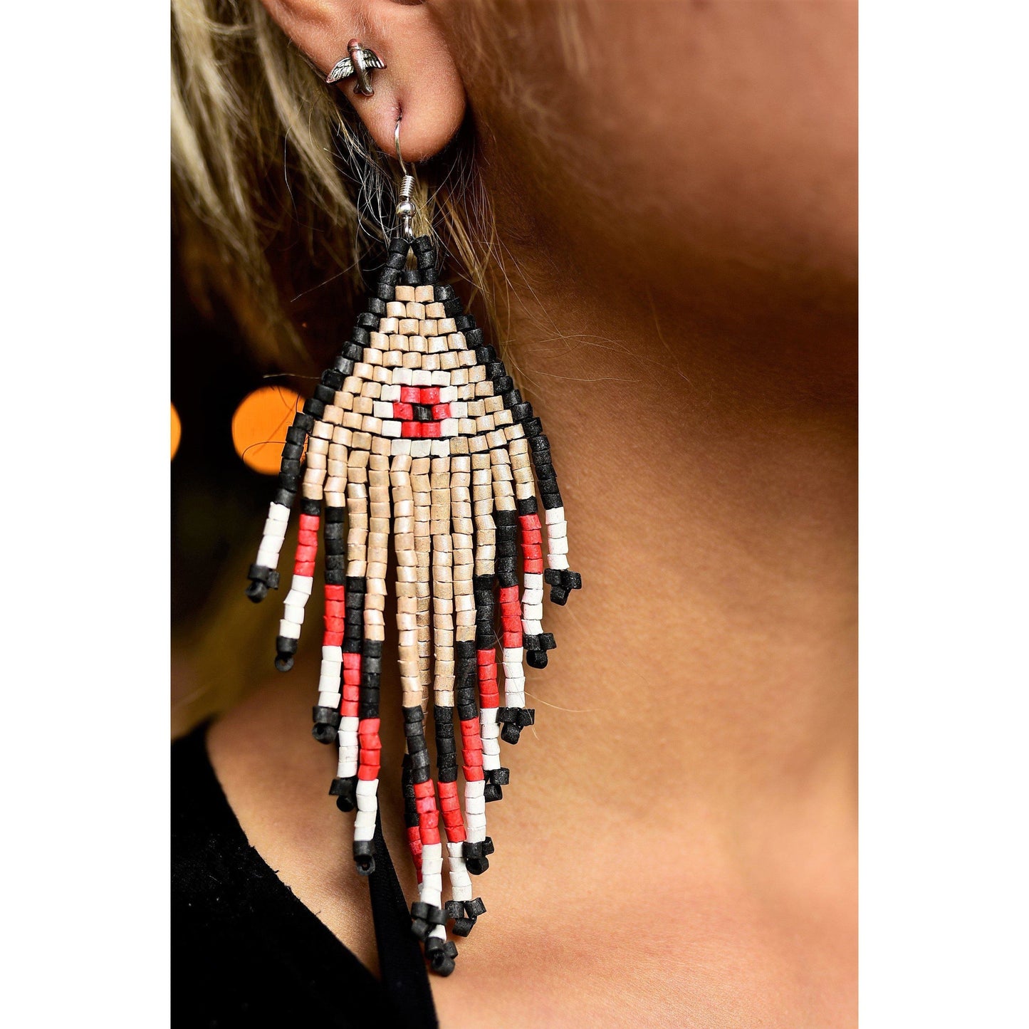 Pendientes colgantes largos con cuentas - "Tikal Spot", hechos a mano