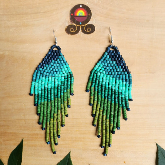 Long Beaded, Dangle Earrings - "Tikal Synergy", handmade