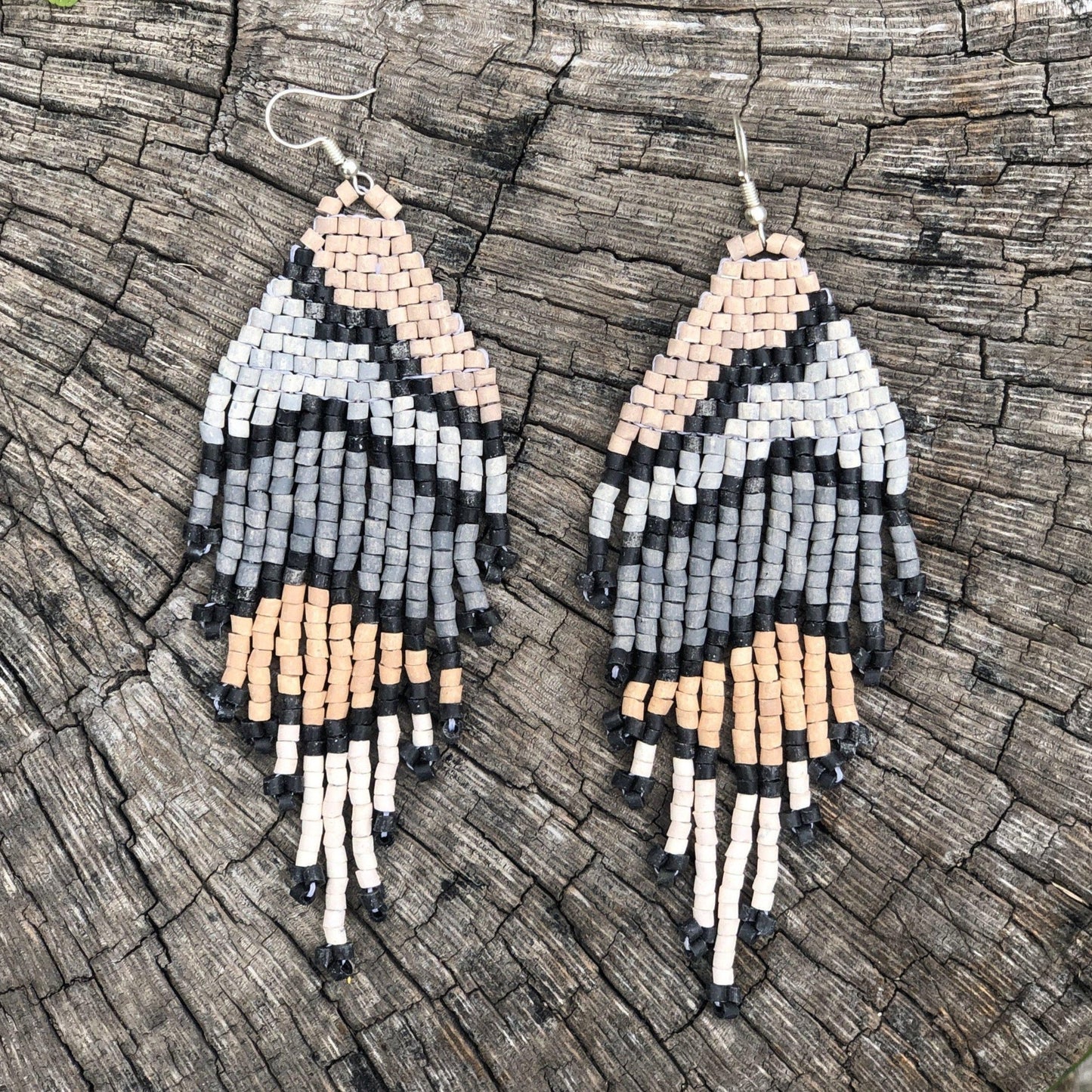 Pendientes colgantes largos con cuentas - "Tikal Synergy Earth Layers", hechos a mano