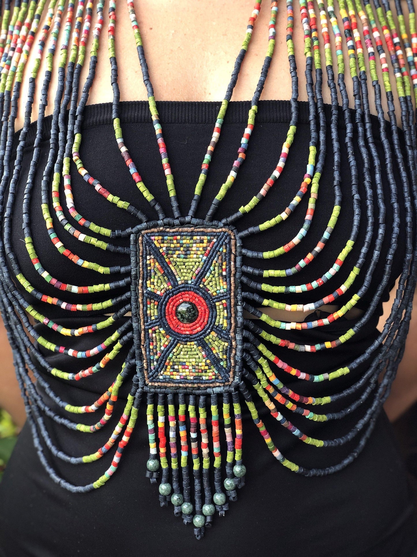 Beaded Chains Shoulder Pieces with Decorative Patches - "Warrior"