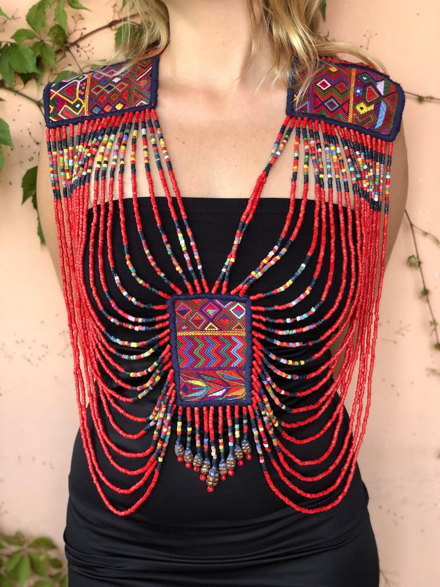 Beaded Chains Shoulder Pieces with Decorative Patches - "Warrior"