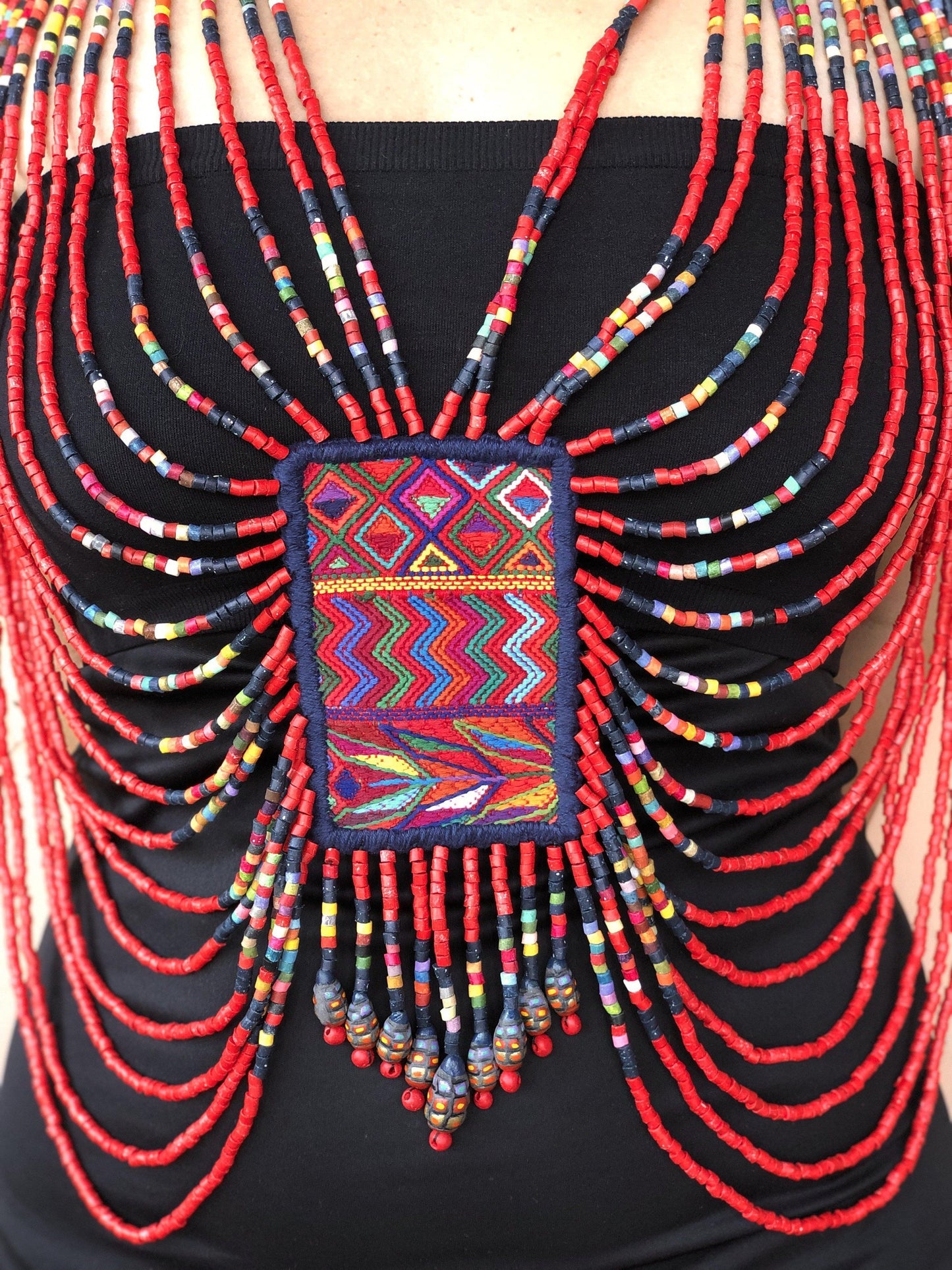 Beaded Chains Shoulder Pieces with Decorative Patches - "Warrior"