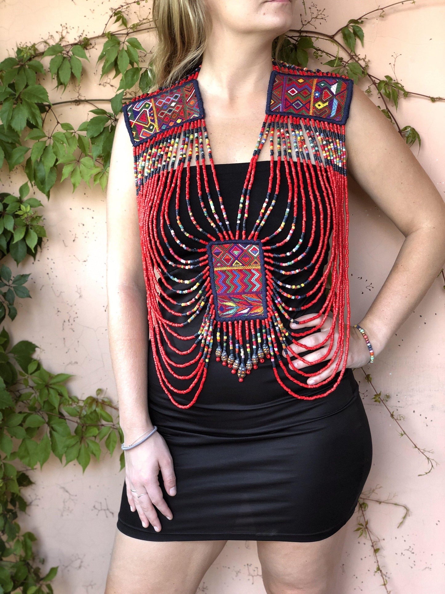 Beaded Chains Shoulder Pieces with Decorative Patches - "Warrior"