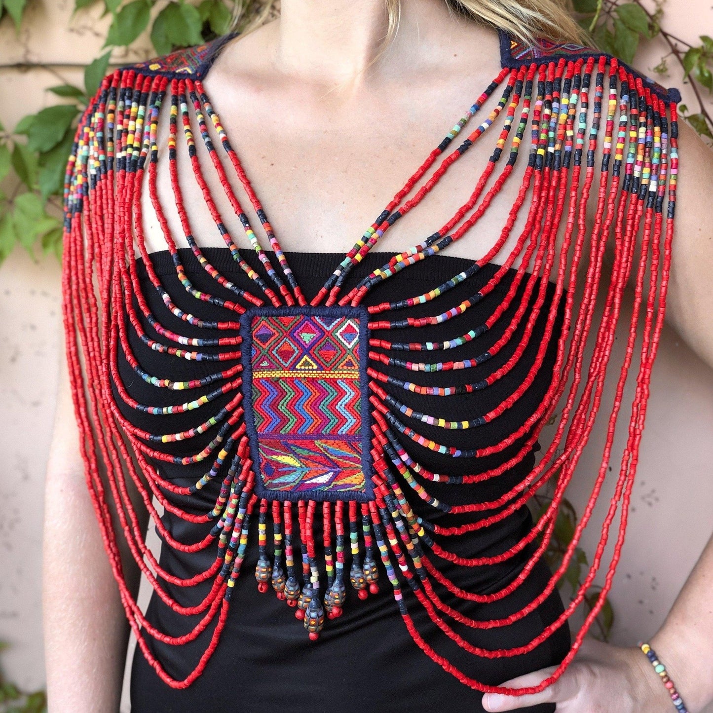 Beaded Chains Shoulder Pieces with Decorative Patches - "Warrior"