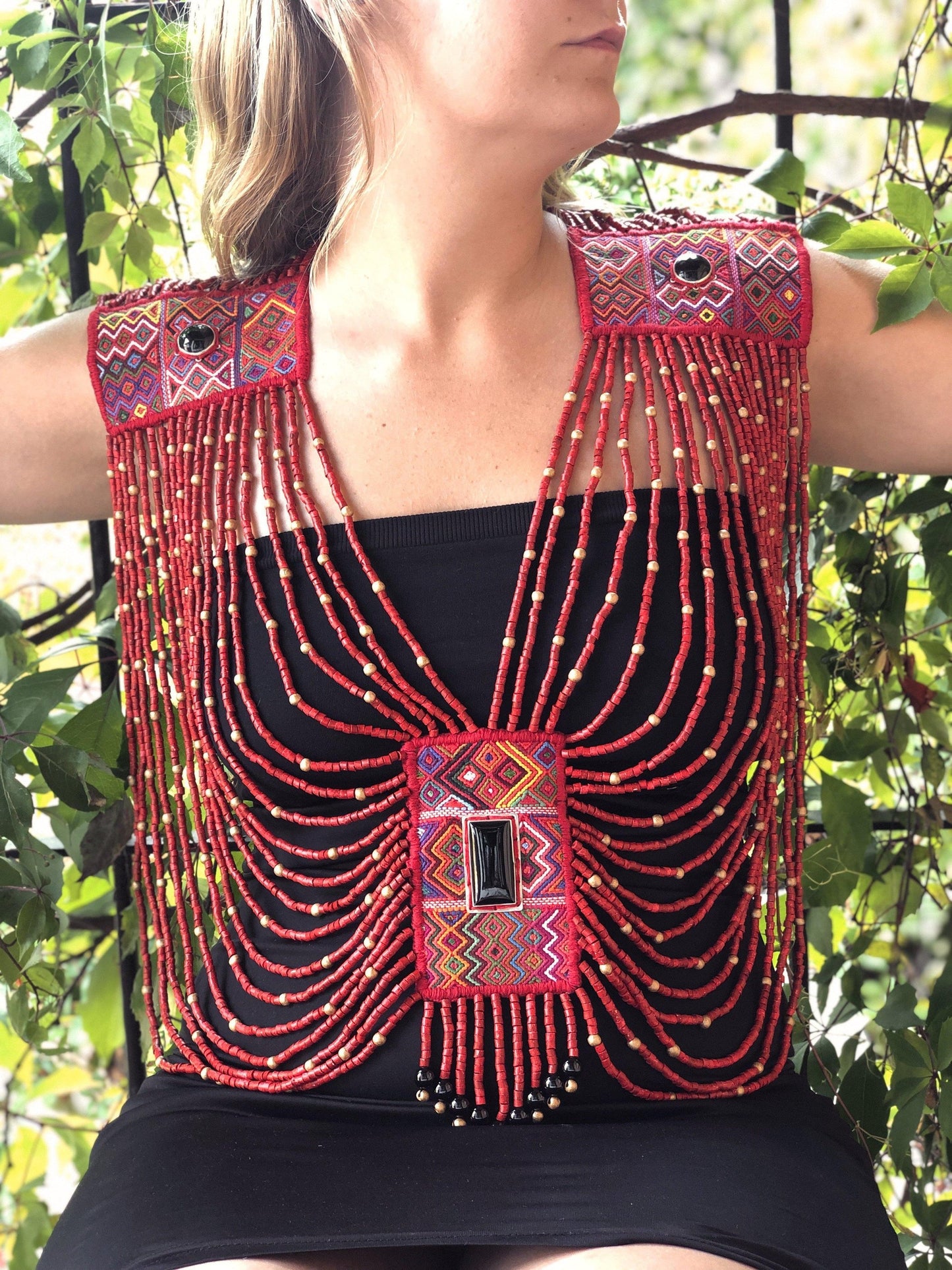 Beaded Chains Shoulder Pieces with Decorative Patches - "Warrior"