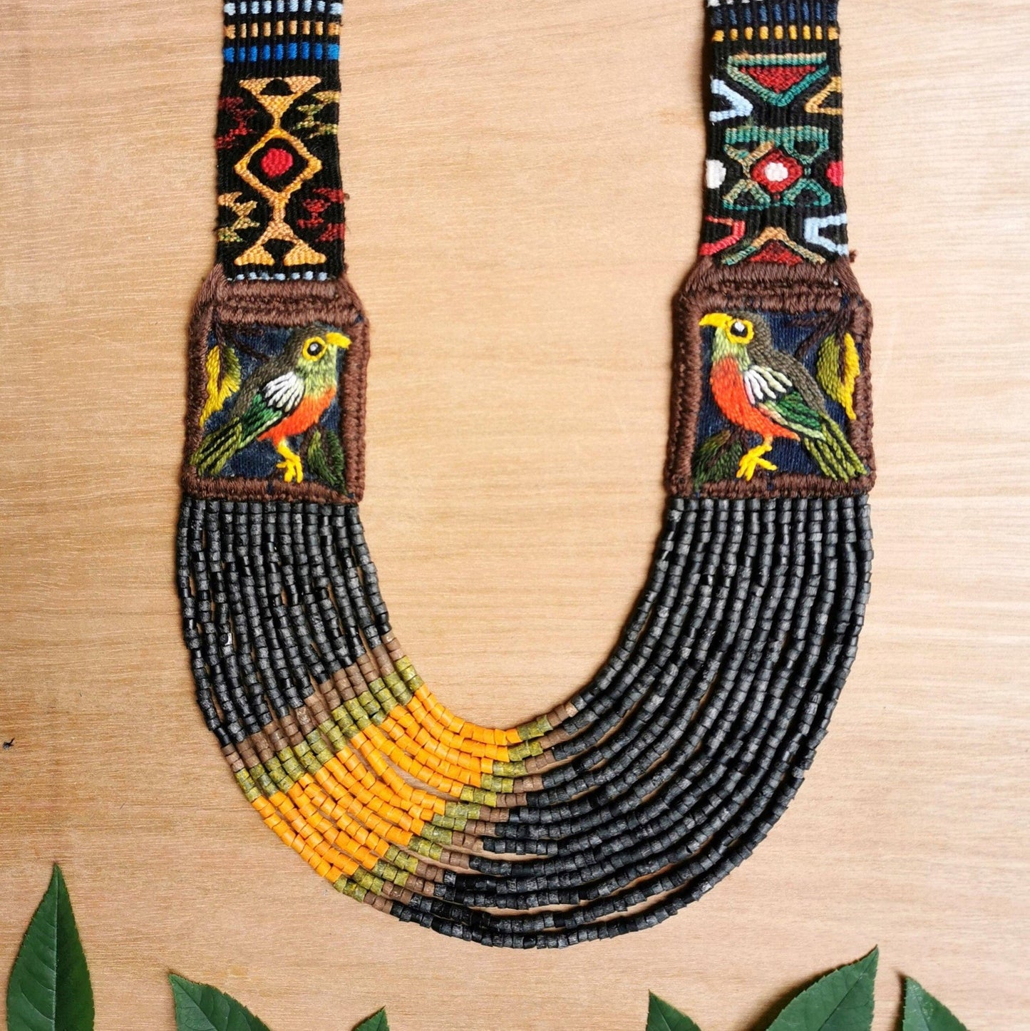 Embroidered Birds Textile Necklaces - "Santiago x Zunil"