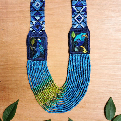 Embroidered Birds Textile Necklaces - "Santiago x Zunil"