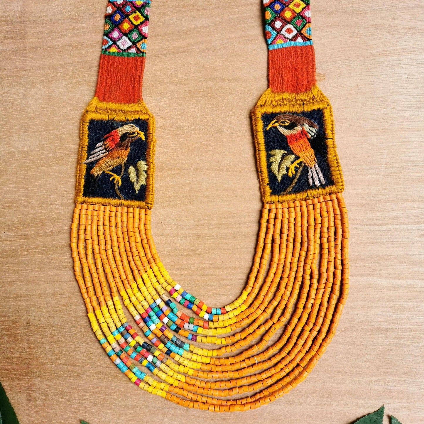 Embroidered Birds Textile Necklaces - "Santiago x Zunil"