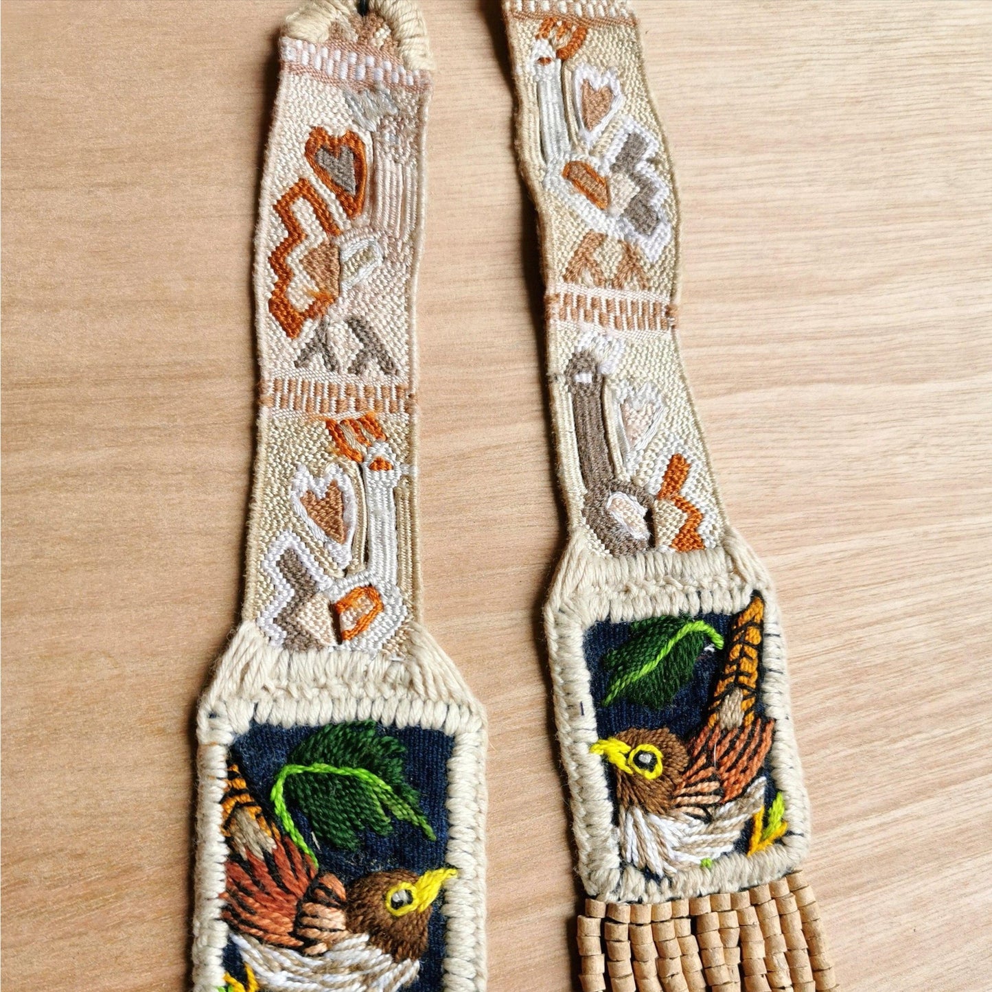 Embroidered Birds Textile Necklaces - "Santiago x Zunil"