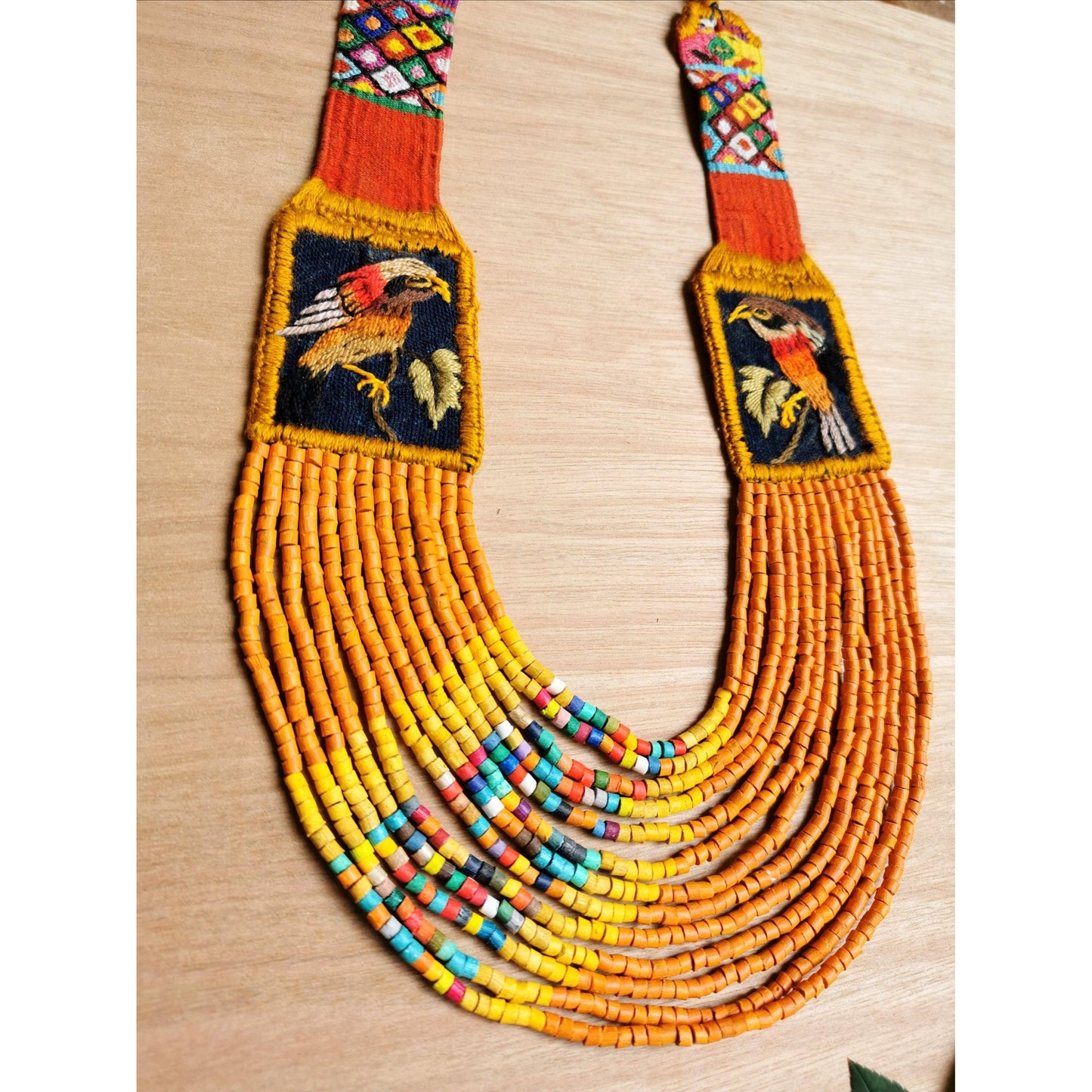 Embroidered Birds Textile Necklaces - "Santiago x Zunil"
