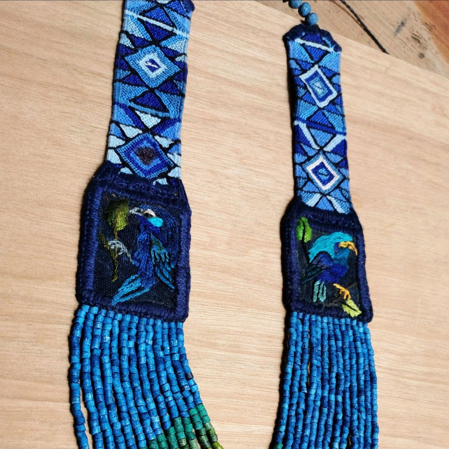 Embroidered Birds Textile Necklaces - "Santiago x Zunil"