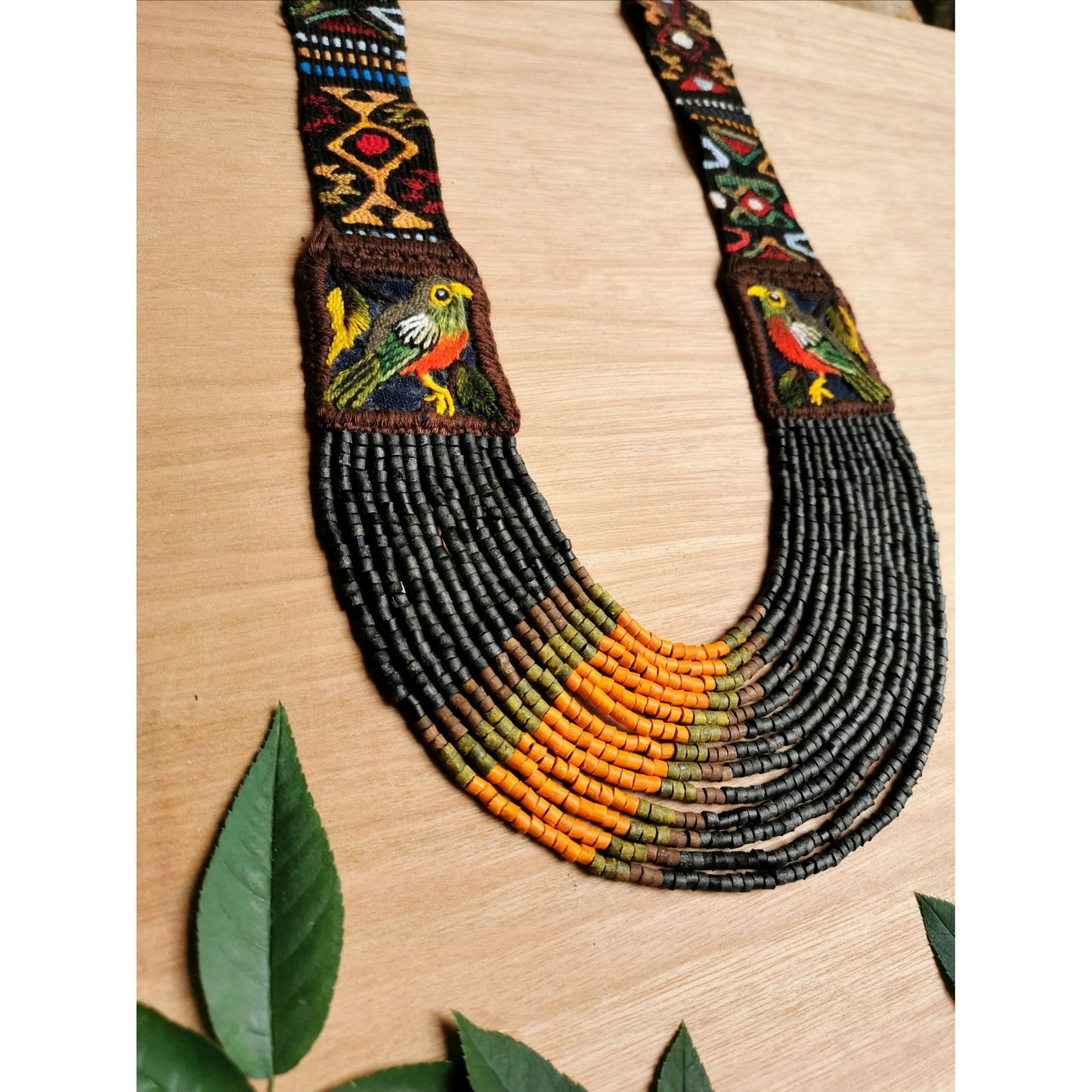 Embroidered Birds Textile Necklaces - "Santiago x Zunil"