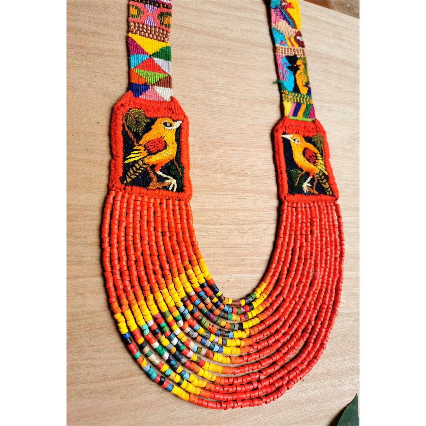 Embroidered Birds Textile Necklaces - "Santiago x Zunil"